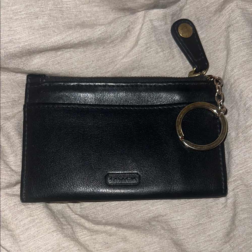 Vintage Coach Black Leather Card Holder with zip and Key Ring